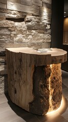 Poster - Rustic Stone Table with Elegant Lighting  Capturing Natural Elements in Warm Ambient Atmosphere
