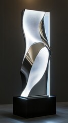 Poster - Striking chrome art installation illuminated with sleek design in modern gallery space for stock photo use