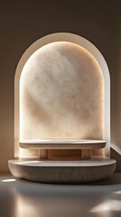 Poster - Minimalist archway platform illuminated by natural light serene stage perfect showcase setting soft beige tones