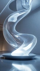 Poster - Ethereal luminous sculpture abstract form twisting elegantly in serene interior space sleek aesthetic style