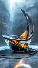 Poster - Abstract Shiny Metal Sculpture Minimalist Futuristic Form Object Artistic Interior Design Contemporary Style