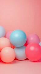 Poster - A collection of pastel-colored spheres in shades of pink, blue, and peach gathers together on a soft pink backdrop, evoking a sense of whimsy and fun for any celebration