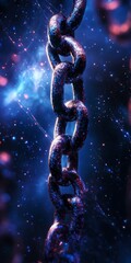Poster - a chain of metal links is shown in a blue and purple color scheme. the chain is suspended in space, 