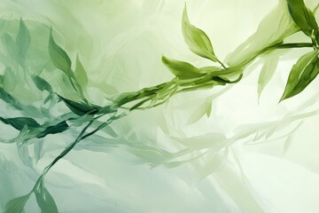 Poster - This serene abstract artwork features a gentle composition of green leaves, creating a tranquil atmosphere that promotes relaxation and harmony with nature.