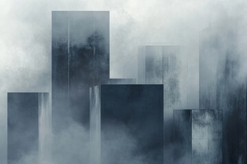Poster - this abstract image features building silhouettes shrouded in fog, creating a mysterious and atmosph