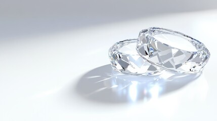 Poster - two sparkling crystal rings resting on a smooth surface with soft lighting creating reflections