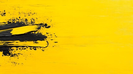 Poster - Bold Yellow Background with Abstract Black Paint Stroke Texture