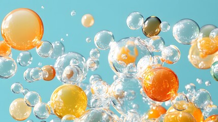 Poster - Colorful Bubbles Floating in Clear Water Against Blue Background