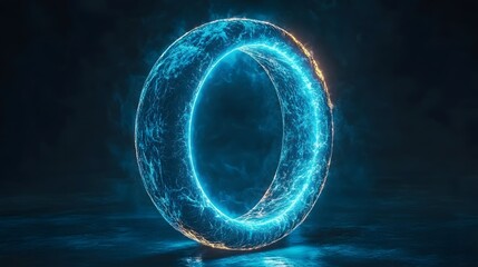 Poster - glowing blue energy ring with mystical light effects on dark background
