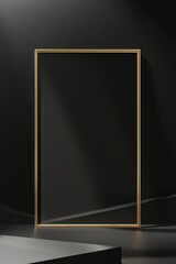 Wall Mural - Black and gold minimalist background, thin frame for products.