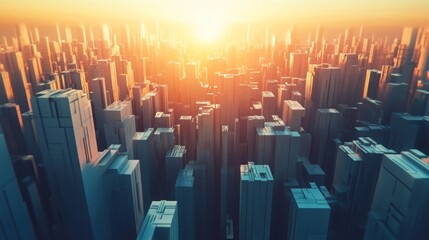 Poster - vibrant cityscape at sunset with futuristic skyscrapers bathed in golden light