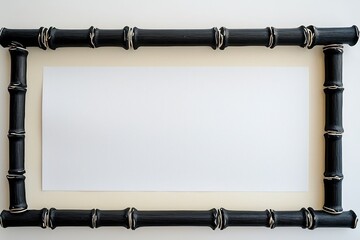 Wall Mural - Narrow Chinese scroll, blank white paper with black bamboo border for designs.