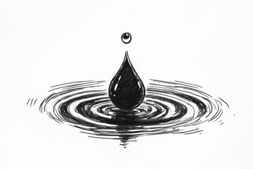 Poster - This captivating black and white illustration shows a water drop creating ripples on its surface, highlighting movement and simplicity in design.