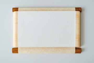 Wall Mural - Basic Chinese Scroll Design, Vertical Blank Paper, Wood Border.