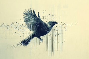 Poster - this artwork features a bird in flight, surrounded by digital elements that enhance its motion. a st