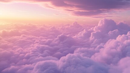 Poster - Soft waves of pink and purple clouds cascade across the sky, illuminated by the golden light of dawn, creating a tranquil atmosphere that evokes a sense of wonder