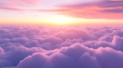 Poster - As the sun rises, a canvas of soft pink and lavender hues emerges above a sea of fluffy clouds, evoking a sense of peace and wonder in the morning light