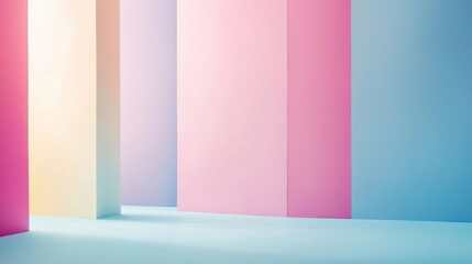 Poster - Tall walls in gentle shades of pastel colors create a serene environment, with warm light illuminating the space, evoking tranquility and creativity. Ideal for artistic expression or relaxation