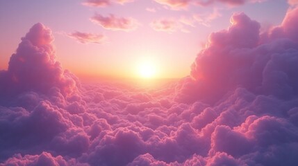 Poster - As the sun rises, soft pinks and oranges wash over a sea of billowy clouds, creating a surreal landscape that invites peaceful reflection and awe at nature's beauty