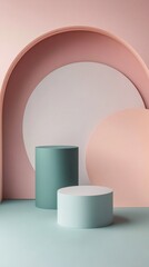 Poster - In a serene setting, gentle pastel colors form elegant shapes that blend harmoniously. The architectural elements evoke a calming atmosphere, inspiring creativity and artistic expression