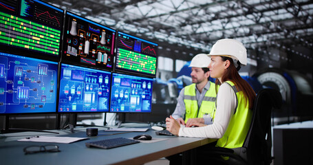 Poster - Man controlling electricity generation in power plant
