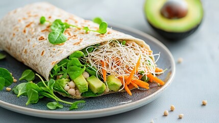 Poster - Fresh Veggie Wrap with Avocado in a Light Gray Plate Setting