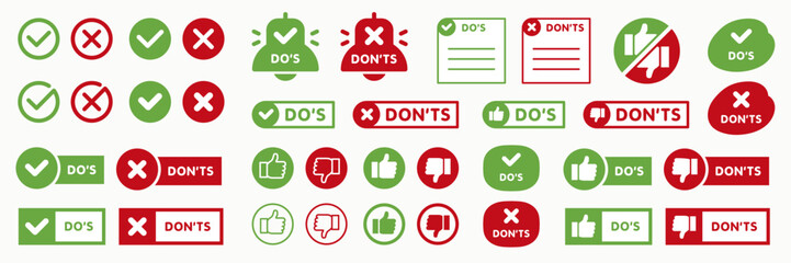 set of do and don't icon isolated on white background. thumb up and thumb down button collection. ch