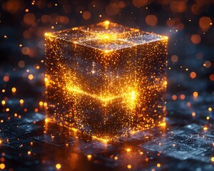 Poster - glowing quantum cube dynamic radiant data visualization for technology and innovation