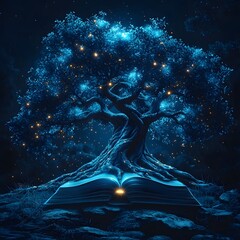 Poster - Glowing Ethereal Tree with Books as Branches Represents Growth Through Education and