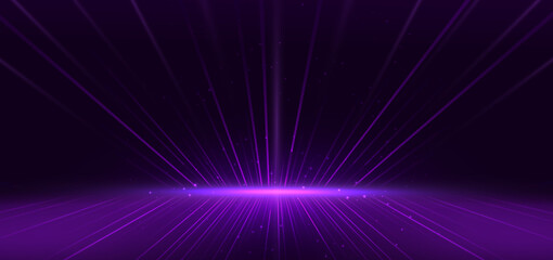 Wall Mural - scenc futuristic glowing neon purple rays. hi speed motion moving concept on dark blue background.