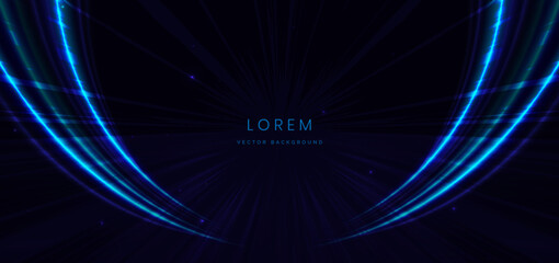 Wall Mural - technology futuristic glowing blue curved ray on dark background. motion hi-speed concept.