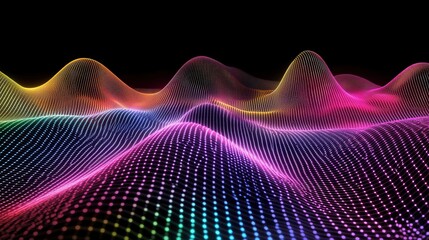 Fototapete - Vibrant abstract wave patterns in colorful gradient, creating a digital landscape effect