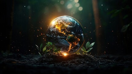 Wall Mural - a small planet is surrounded by a forest of trees