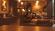 © Janya - Cozy Cafe Setting with Artistic Coffee Cup Image and Warm Ambiance