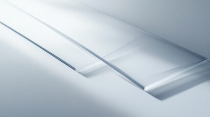 Poster - Two sleek, transparent glass sheets lie at varying angles, catching gentle light and creating subtle shadows on a muted background, evoking tranquility and simplicity