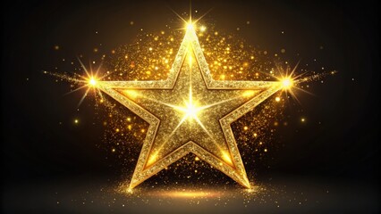 Aufkleber - a golden star shaped sparkle with shining glitter and glowing lights on a black background
