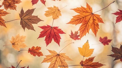 Aufkleber - Autumn leaves gracefully dance in the soft light, their vibrant hues painting a picturesque scene of nature's gentle transition.