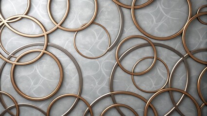 Fototapete - Abstract Metallic Rings Intertwined, Creating a Modern Geometric Pattern on a Subtle Textured Background