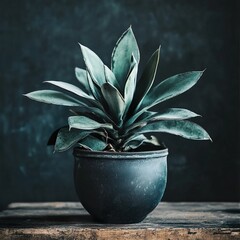 Wall Mural - agave plant in dark pot: moody botanical photography