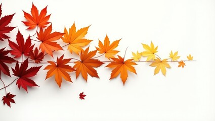 Poster - Autumn orange leaves descending against a white background