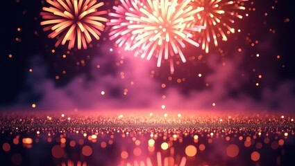 Poster - abstract gold and purple glitter backdrop featuring fireworks. holiday concept