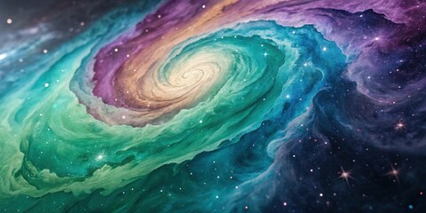 Poster - A Cosmic Whirlpool of Color and Light, Swirling with Hues of Teal, Purple, and Gold, A Cosmic Tapestry Woven with Stars