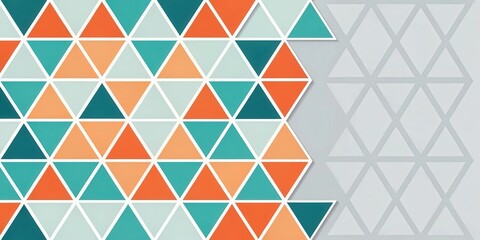 Poster - Abstract geometric pattern with overlapping triangles in a gradient of green, blue, orange, and white