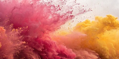 Aufkleber - A burst of vibrant pink and yellow powder explodes in a cloud of swirling color, creating a captivating abstract painting.