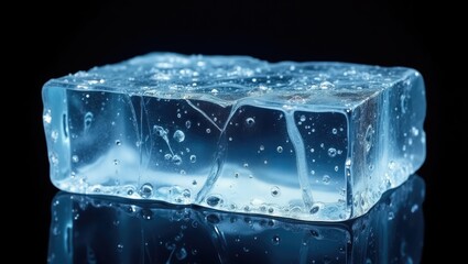 Poster - Textured, blue-toned, rectangular ice block, set against a background. Clipping path included.