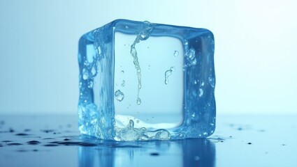 Aufkleber - Block of clear blue ice with texture on a reflective surface. Clipping path included.