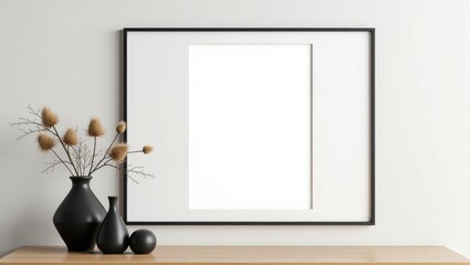 Poster - Blank picture frame mockup displayed on a wall. Template for artwork in interior design.