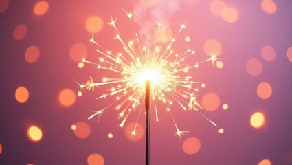 Poster - Beautiful sparkles from sparklers against a bokeh backdrop, creating a festive atmosphere. Bright fire set against a pink background.
