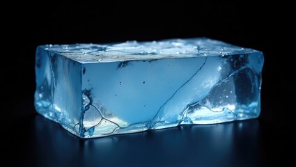 Poster - Rectangular ice block with a blue tone and cracks, isolated against a background. Clipping path included.