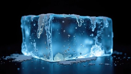 Poster - Blue-toned, textured, rectangular ice block, set against a background. Clipping path included.